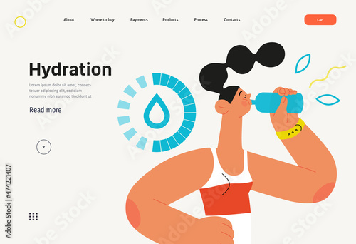 Runner - hydration, a young woman drinking water, website template