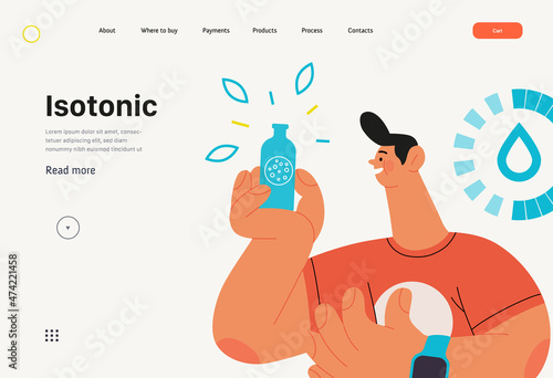 Runner - hydration, a young man with a bottle of isotonic drink, website template