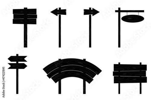 silhouette various wooden sign plank for direction and announcement