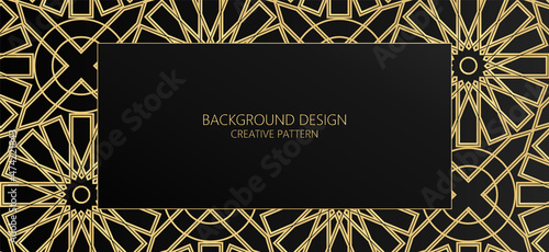 Premium background design with elegant geometric ornament. Black horizontal vector template for banner, premium invitation, luxury voucher, prestigious gift certificate.
