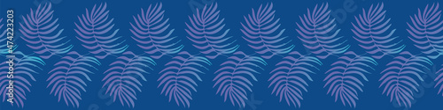 blue and purple palm tree leaves vector border