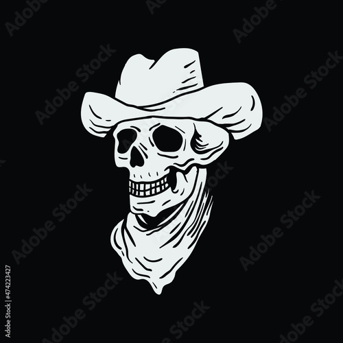 Skull cowboy black and white illustration print on tshirts jacket and souvenirs Premium