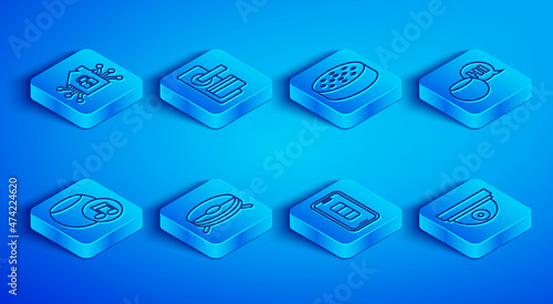 Set line Smart home, Digital door lock, Water sensor, Robot vacuum cleaner, Smartphone battery charge, Voice assistant, and Motion icon. Vector