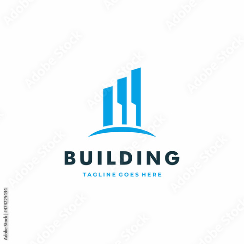 illustration creative idea modern geometric contractor construction real estate with strong high tower and minimalist shape silhouette metropolis property for building logo design Premium Vector