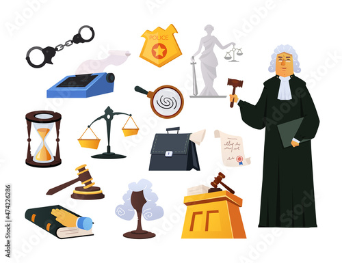 Law and order - modern flat design style object set