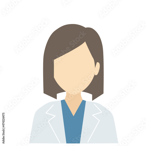 正面を向いた白衣の女性（顔なし）