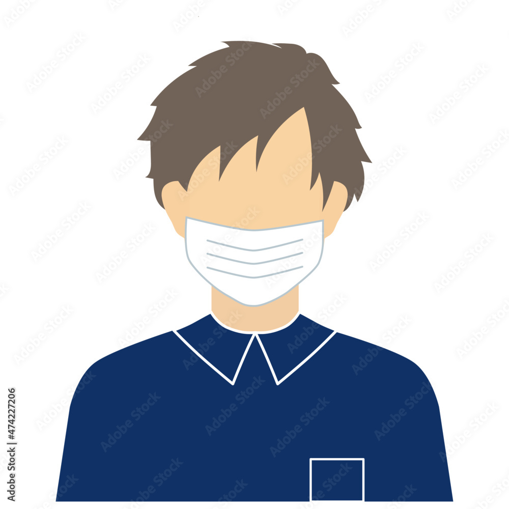 紺色の服を着てマスクをした男性 紺色の服を着てマスクをした男性