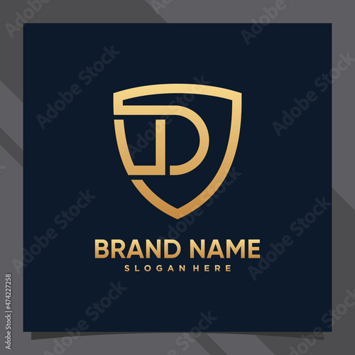 Free Download Creative monogram initial letter d with shield concept and golden style color - GFXLoad