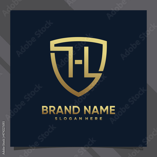 Creative monogram initial letter h with shield concept and golden style color