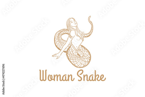 Vintage Retro Hot Sexy Medusa Woman Lady Female Girl Snake for Bar Nightclub Strip Dancer Logo Design Vector