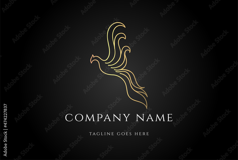 Golden Elegant Luxury Flying Phoenix Bird Logo Design Vector