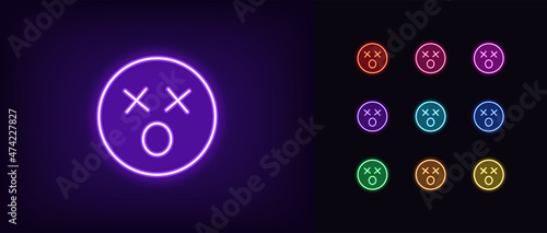 Outline neon dizzy emoji icon. Glowing neon shocked emoji sign, stunned emoticon pictogram in vivid colors