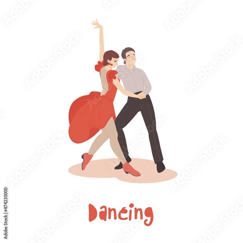 Dancing couple. Editable vector illustration in modern style photo