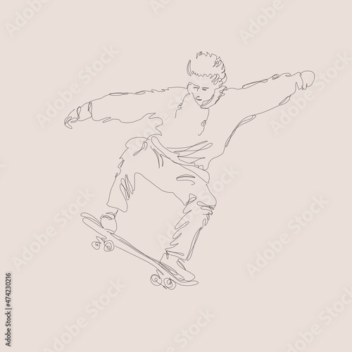 A young skateboarder training in a skatepark, jumping on a skateboard into the air with a coup