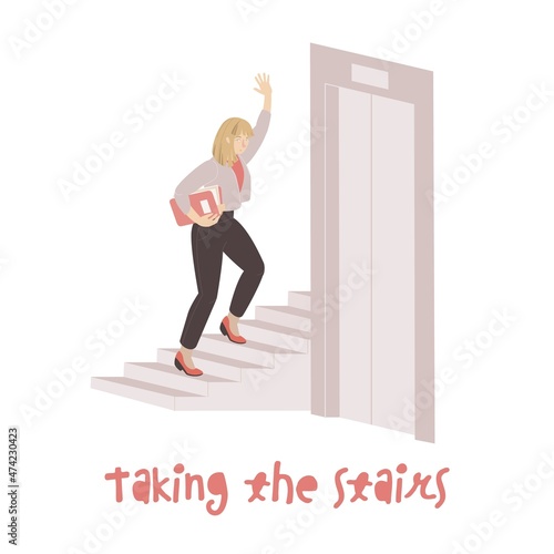 Taking the stairs image. Editable vector illustration photo