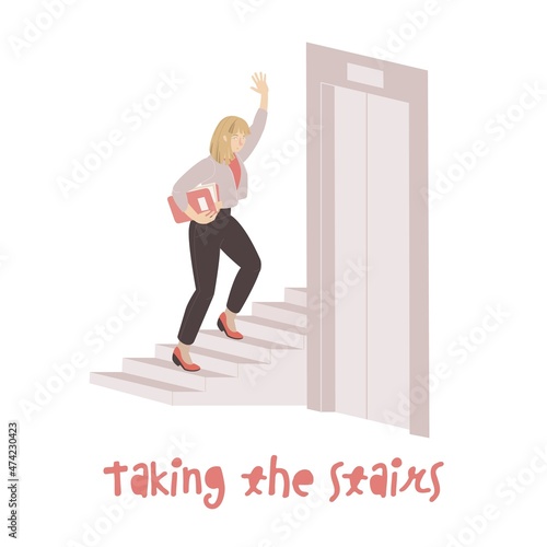 Taking the stairs image. Editable vector illustration
