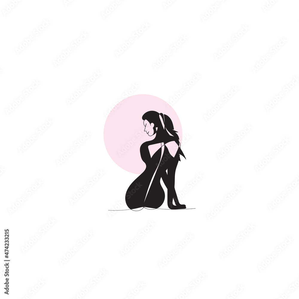 silhouette of a beautiful woman sitting and looking at the sky illustration icon vector continuous line silhouette of a beautiful woman sitting and looking at the sky illustration icon vector continuous line