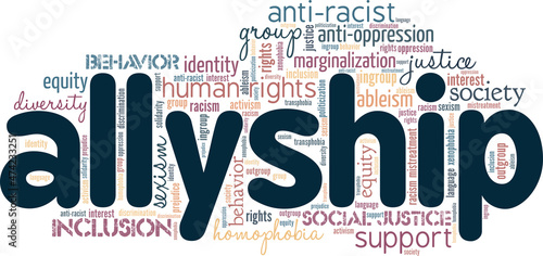 Allyship conceptual vector illustration word cloud isolated on white background. Word of the year 2021.