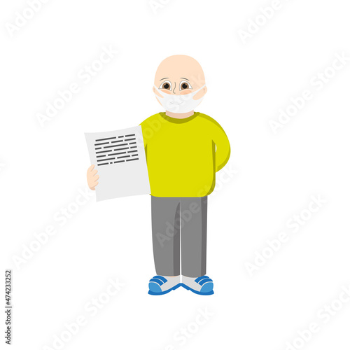 Kid with leukemia holding a file. vector illustration