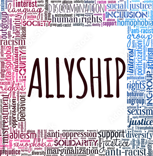 Allyship conceptual vector illustration word cloud isolated on white background. Word of the year 2021. photo