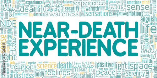 NDE - Near Death Experience conceptual vector illustration word cloud isolated on white background.