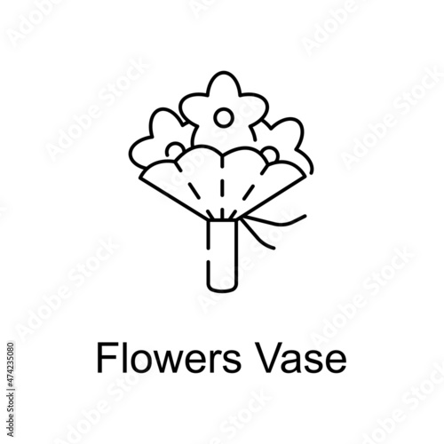 Flowers vase vector outline icon for web design isolated on white background