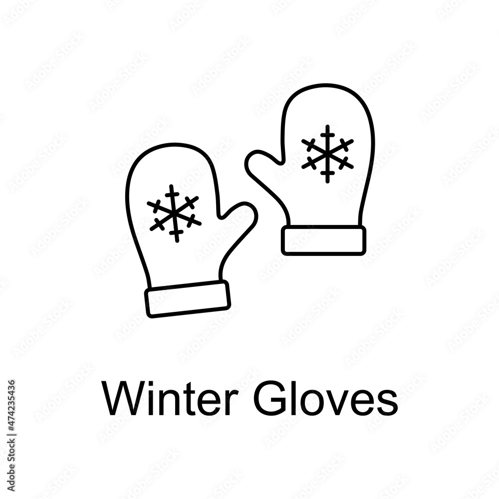 Winter gloves vector outline icon for web design isolated on white background