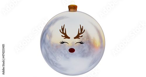 3D Rentier Rudolf mit der roten Nase Christbaum Kugel Vectorgrafik