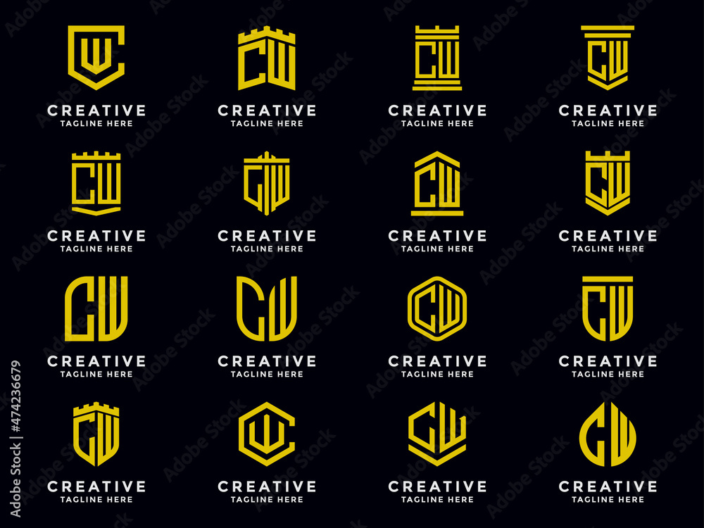 Naklejka premium Template Set initial letters of the CW logo icon. -Vector