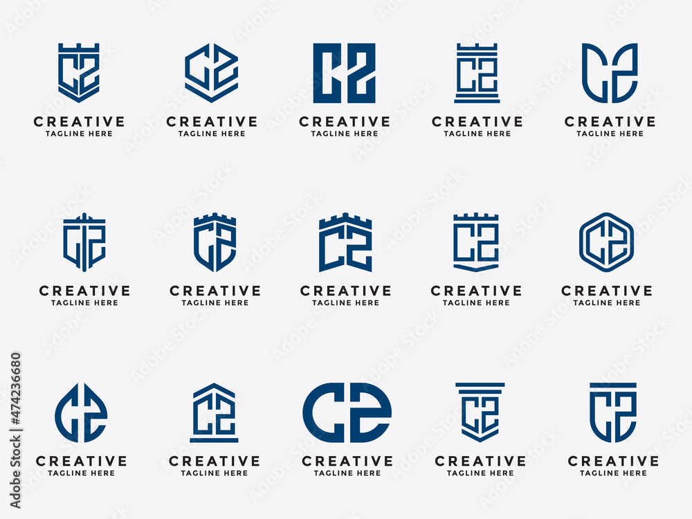 Template Set CZ letters Initial icon Monogram.- Vector inspiration logo design 