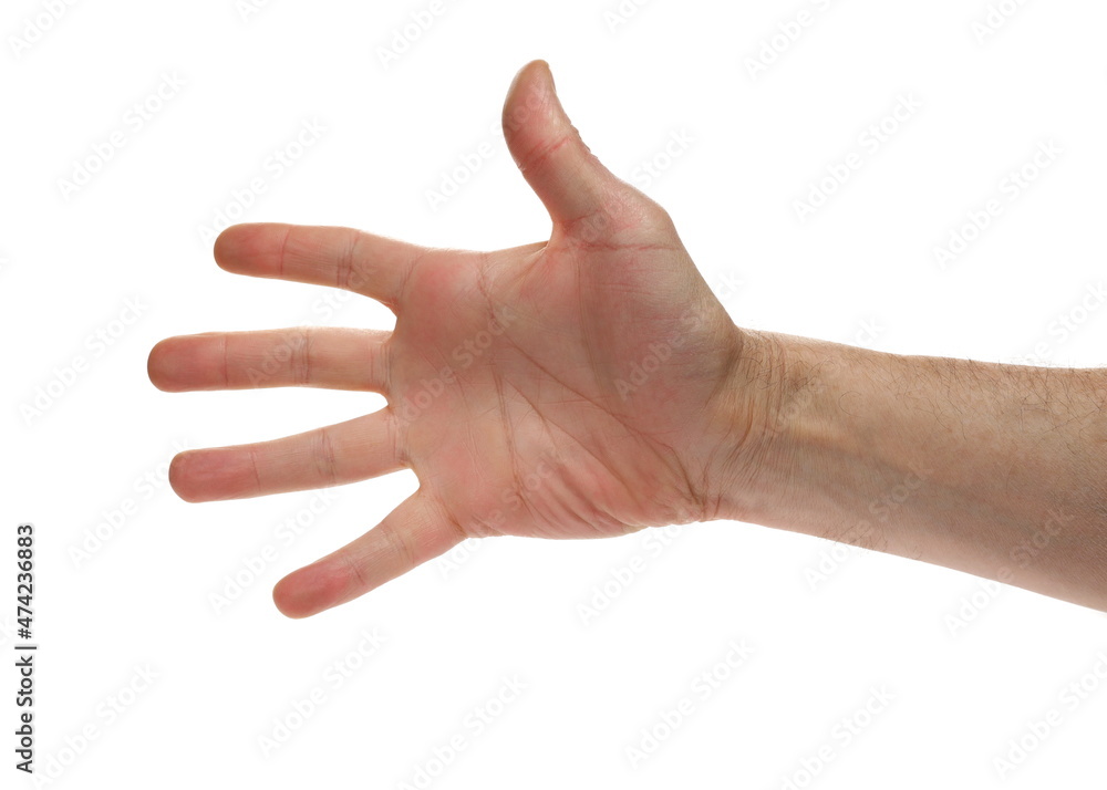 Man hand showing five fingers isolated on white Man hand showing five fingers isolated on white