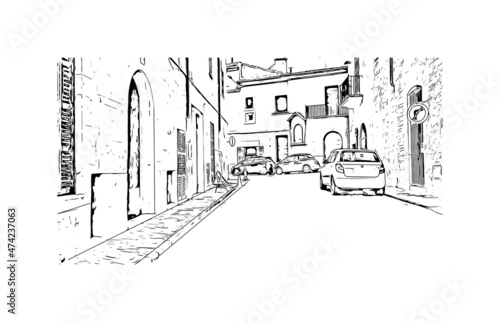 Building view with landmark of Llucmajor is the 
municipality in Spain. Hand drawn sketch illustration in vector.
