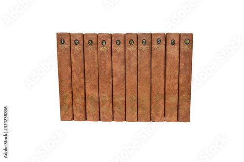 Isolated old books. Vintage leather books in a stack isolated on white with clipping path. High quality photo