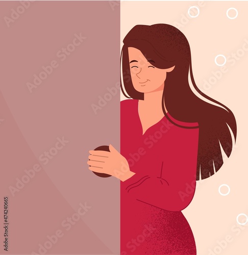 Woman looks out of door