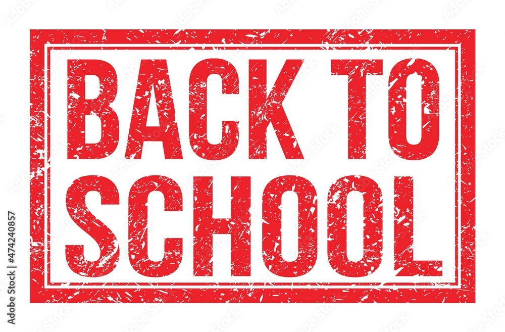 BACK TO SCHOOL, words on red rectangle stamp sign BACK TO SCHOOL, words on red rectangle stamp sign