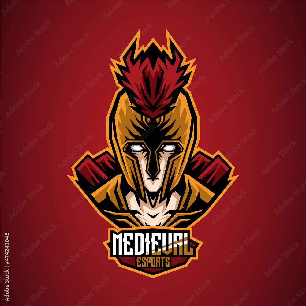 esport mascot of medieval roman warrior, this cool and fierce image is suitable for esport team logos or for fighting club logo, can be used t-shirt or merchandise design