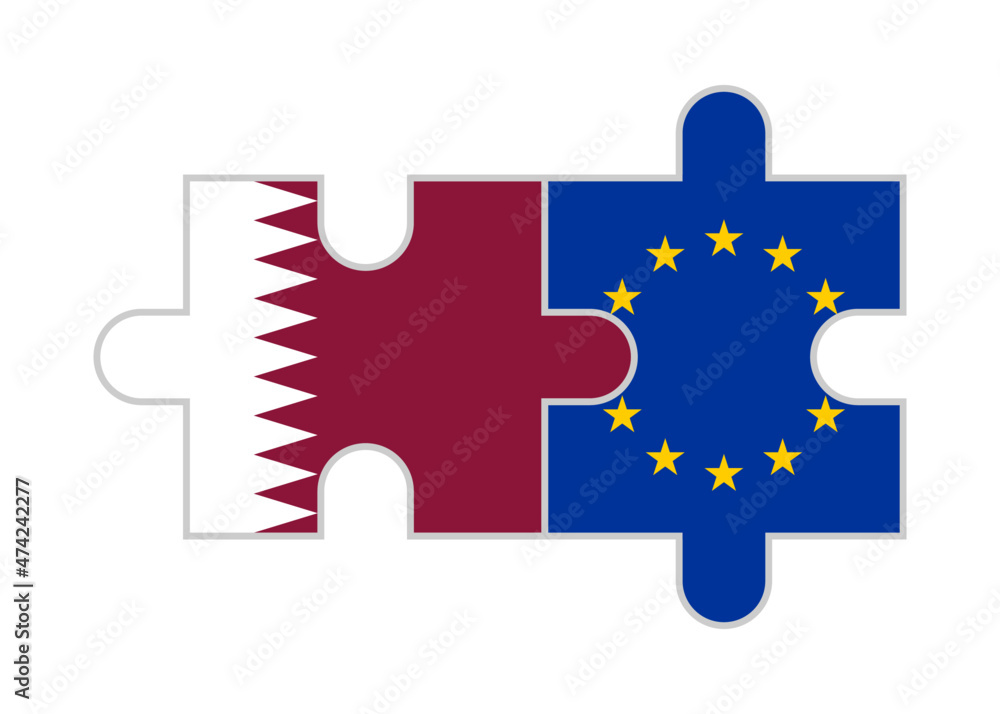 Naklejka premium puzzle pieces of qatar and eu flags. vector illustration isolated on white background 