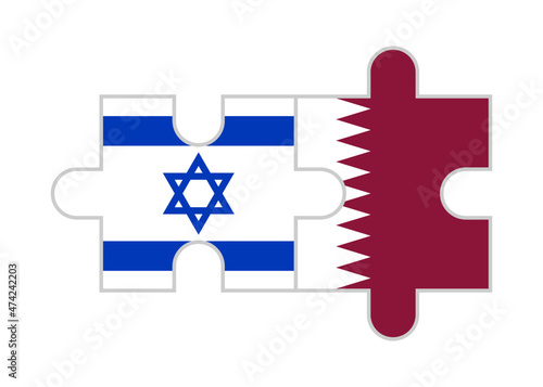 puzzle pieces of israel and qatar flags. vector illustration isolated on white background
