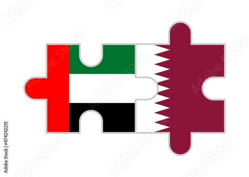 puzzle pieces of uae and qatar flags. vector illustration isolated on white background
