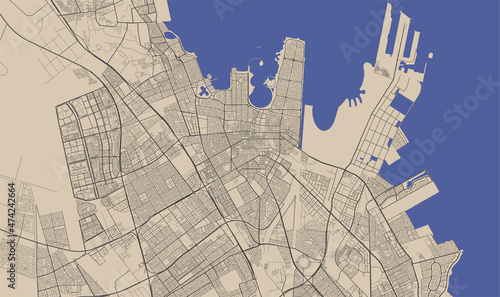 Dammam vector map. Detailed map of Dammam city administrative area. Cityscape urban panorama. photo