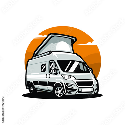RV camper van motor home caravan vector illustration