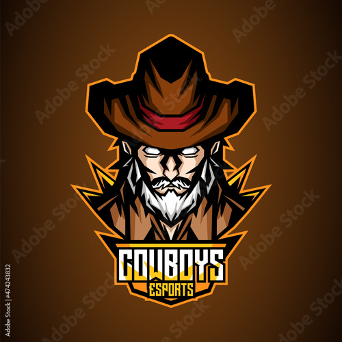 esport mascot of cowboy head, this cool and fierce image is suitable for esport team logos or for shooting club logo, can be used t-shirt or merchandise design