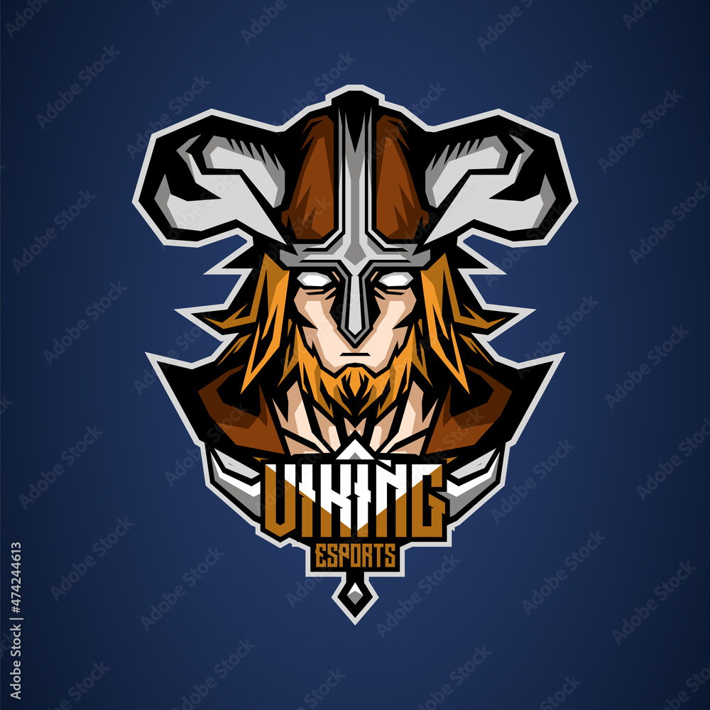 esport mascot of viking head, this cool and fierce image is suitable for esport team logos or for extreme sport logo like skateboard, can be used t-shirt or merchandise design