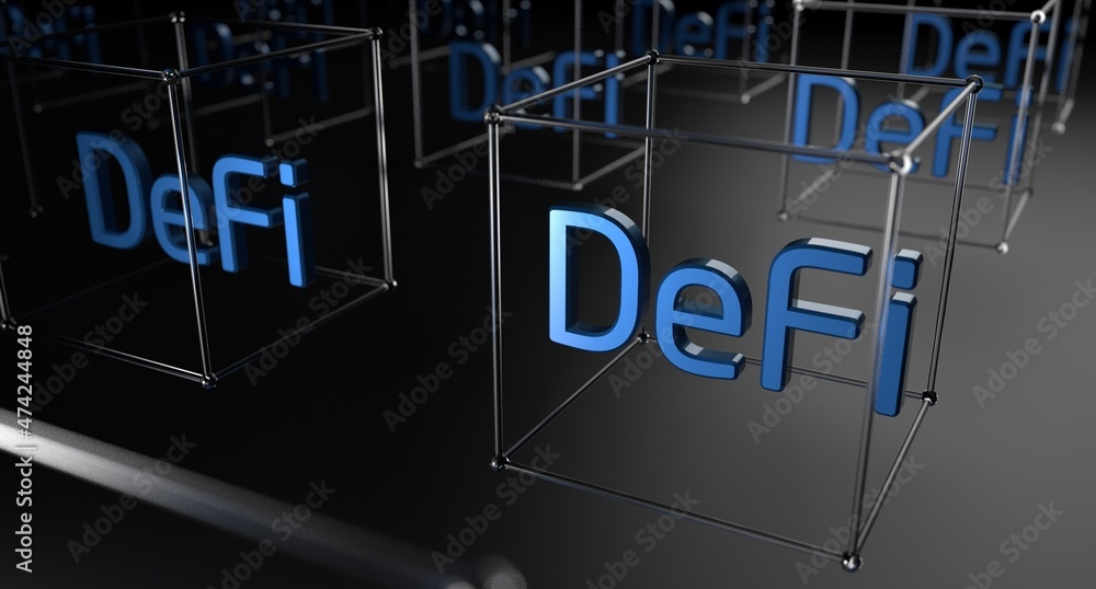 Naklejka premium DeFi -Decentralized Finance blockchain financial technology banking system