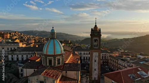 Aerial shot of the Cathedral in Caltagirone by sunrise, Sicily