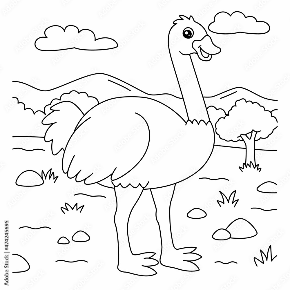 Ostrich Coloring Page for Kids Stock Vector | Adobe Stock