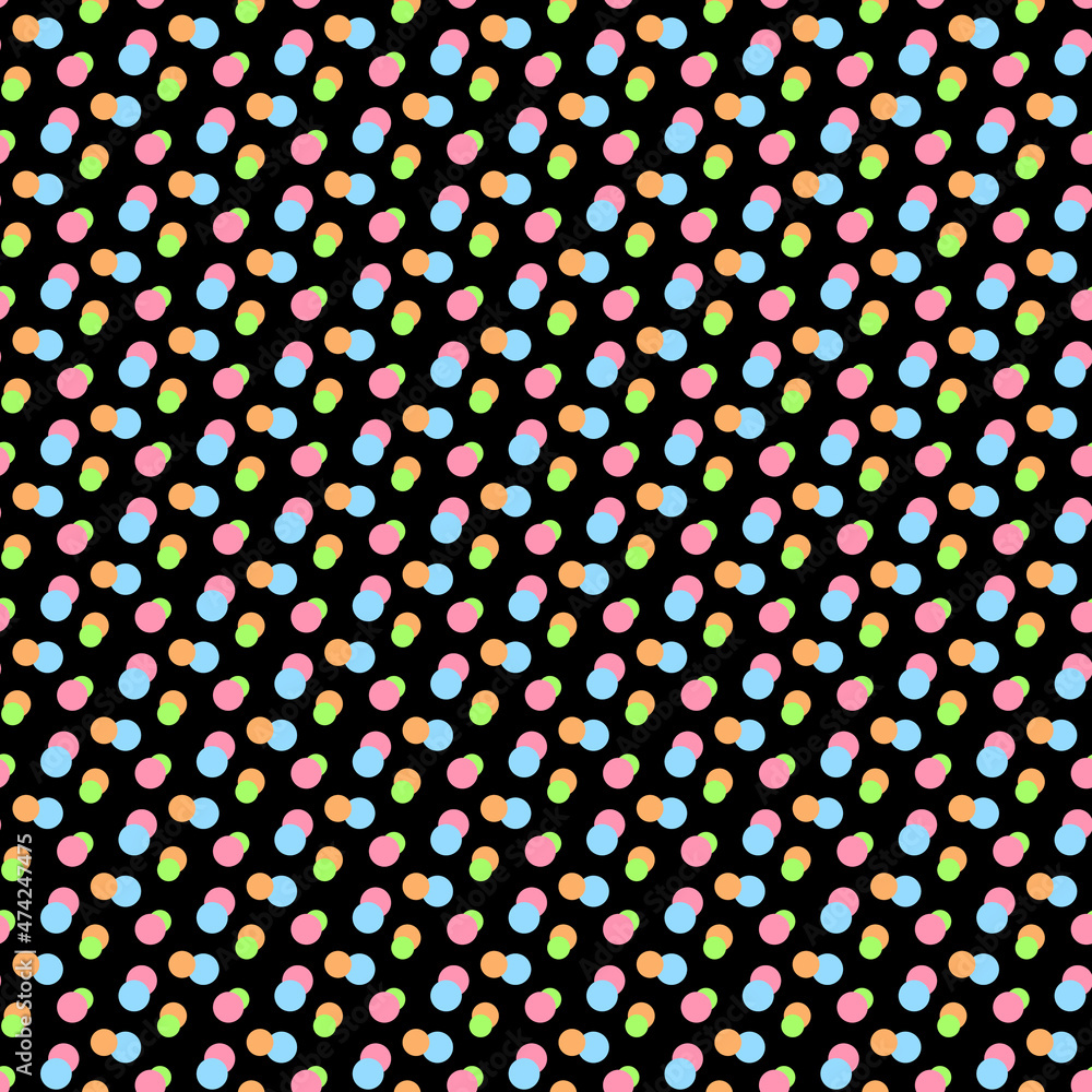 Black seamless  patttern with colored dots