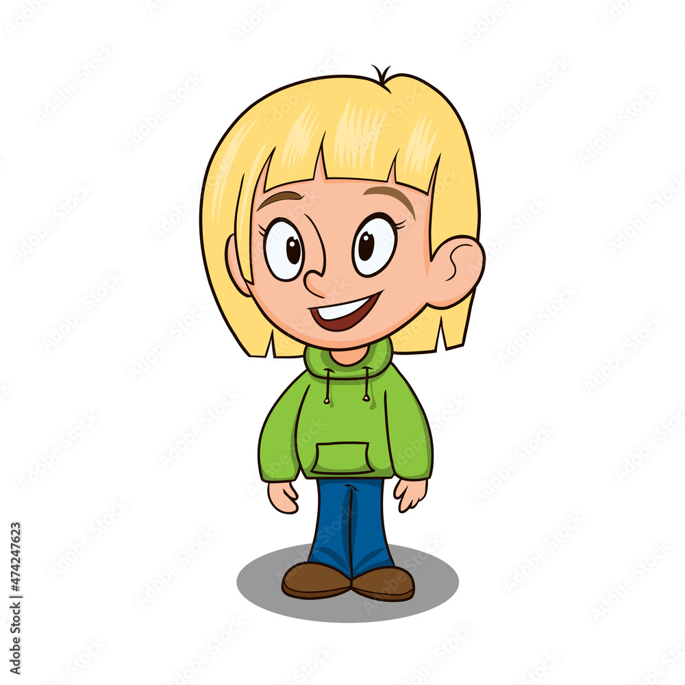 Girl in a hoodie. Vector illustration in cartoon style isolated on white background. Girl in a hoodie. Vector illustration in cartoon style isolated on white background.