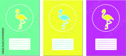 Covers for copybook with flamingo. A4. Vector illustration.