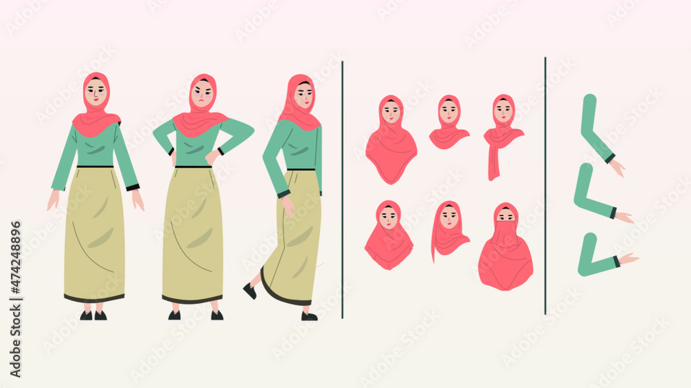 set of woman wearing hijab with various style set of woman wearing hijab with various style